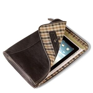 Levenger Bomber Jacket Briefolio Brown Full Grain Leather Laptop Sleeve